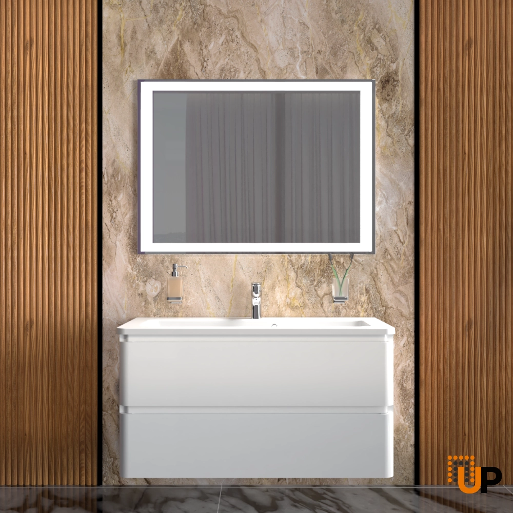 Modern Wall-Mounted Bathroom Vanity with Washbasin | Comfort White High Gloss Collection | Non-Toxic Fire-Resistant MDF-24" photo#2