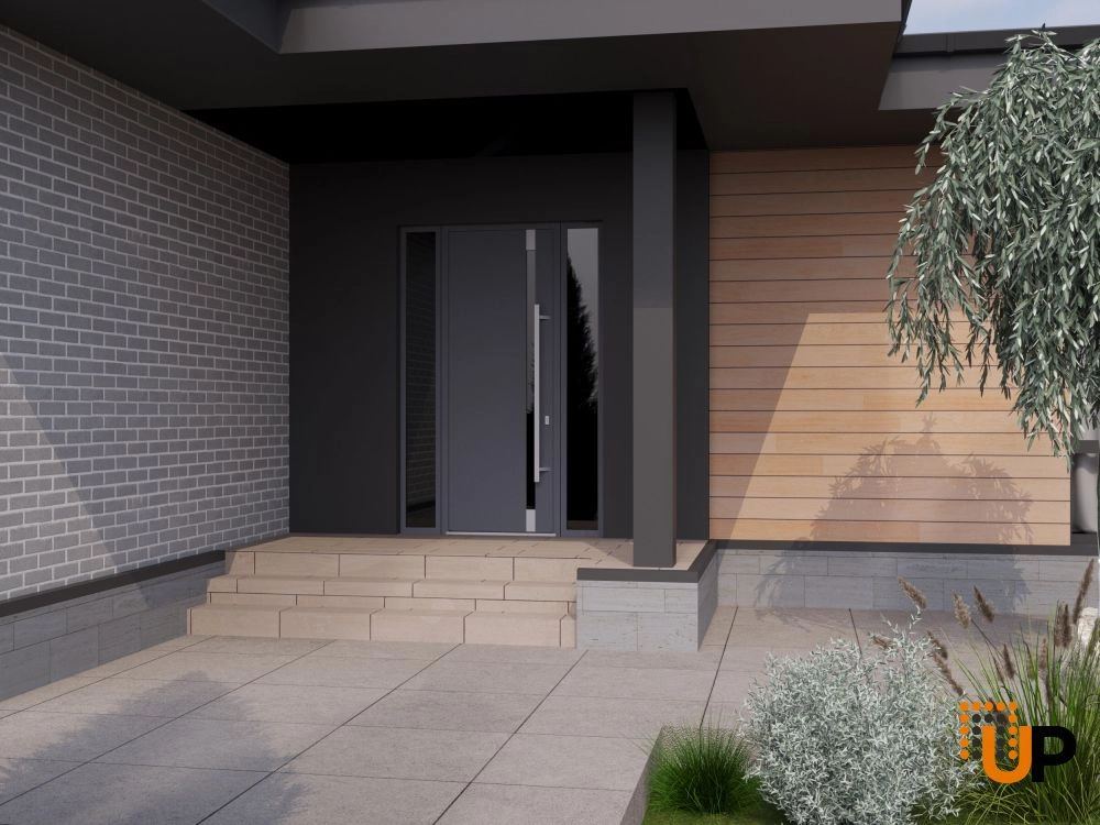 Single swing metal-aluminum modern exterior door with triplex | Ronex 1011 Gray | 60 x 96 photo#3