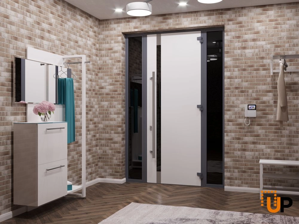 Single swing metal-aluminum modern exterior door with triplex | Ronex 1011 Gray | 60 x 96 photo#4
