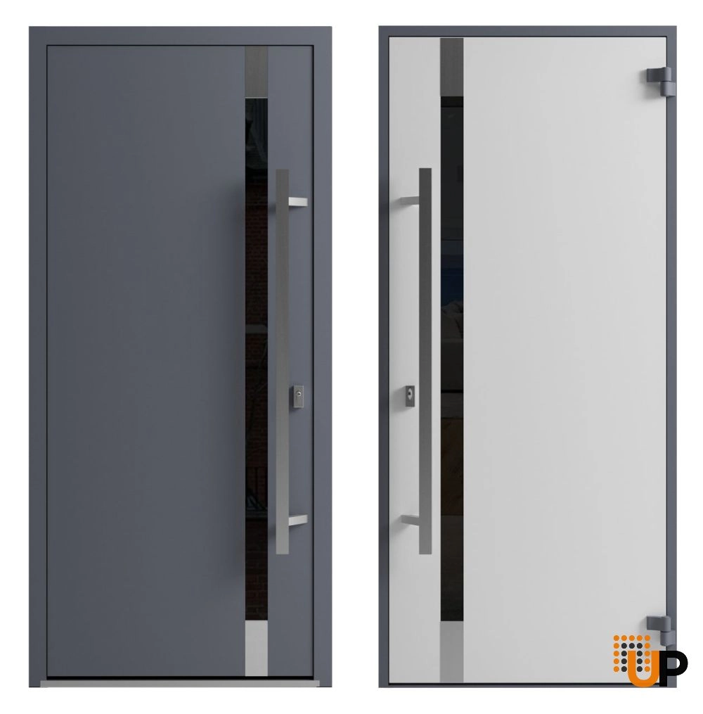 Single swing metal-aluminum modern exterior door with triplex | Ronex 1011 Gray | 36 x 96 photo#5