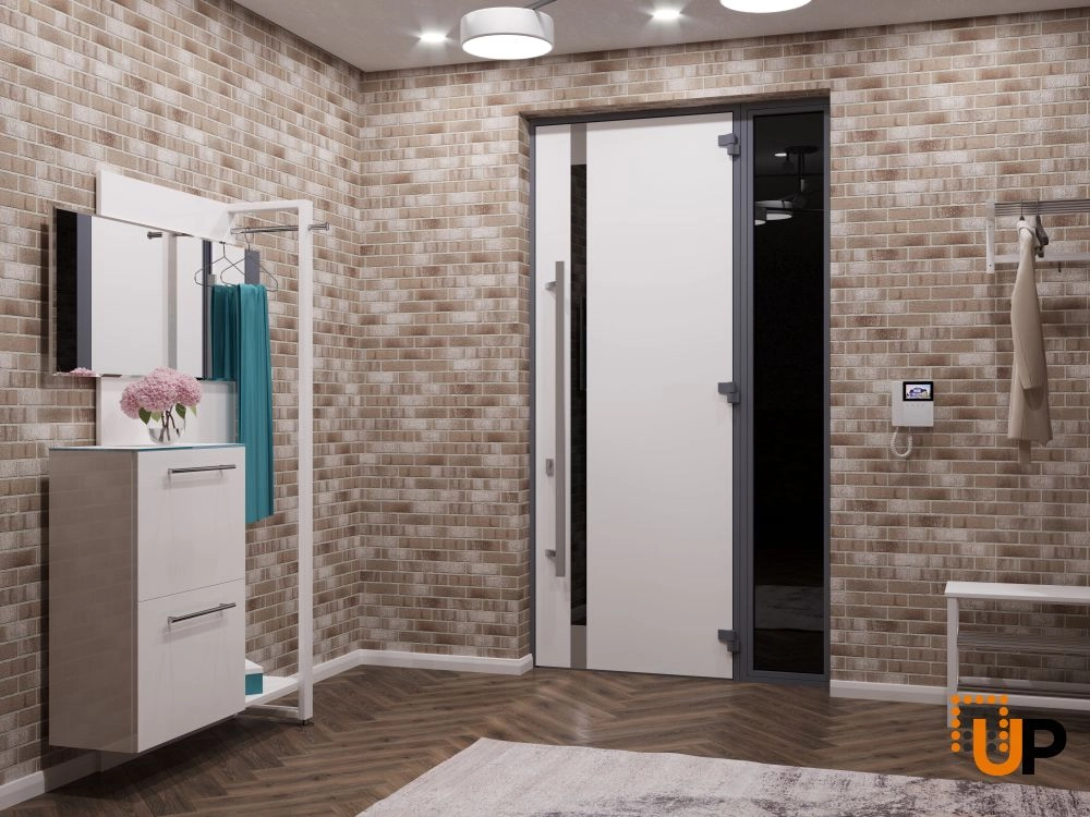 Single swing metal-aluminum modern exterior door with triplex | Ronex 1011 Gray | 48 x 112 (W36+12 x H96+16) photo#4
