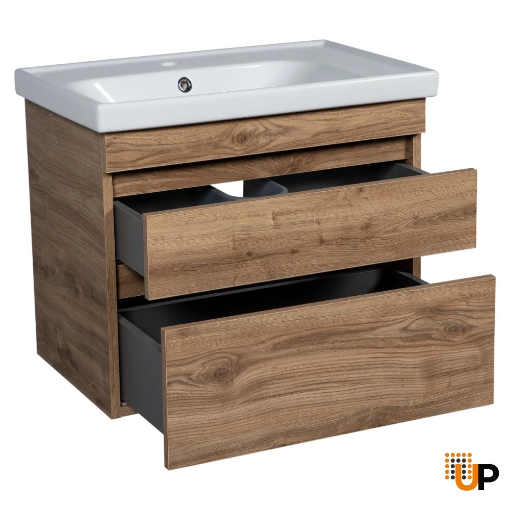 Modern Wall-Mounted Bathroom Vanity with Washbasin | Niagara Teak Natural Collection | Non-Toxic Fire-Resistant MDF-24" photo#3