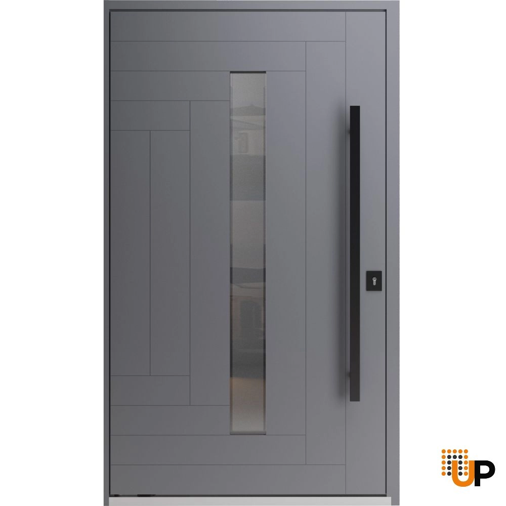 Single pivot metal-aluminum modern exterior door with tinted clear-mirrored glass | Axis 1130 Grey | 68 x 108 photo#1