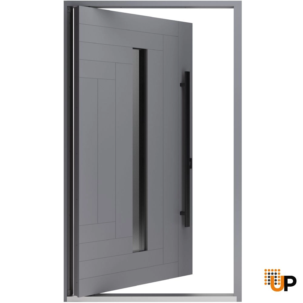 Single pivot metal-aluminum modern exterior door with tinted clear-mirrored glass | Axis 1130 Grey | 68 x 108 photo#2