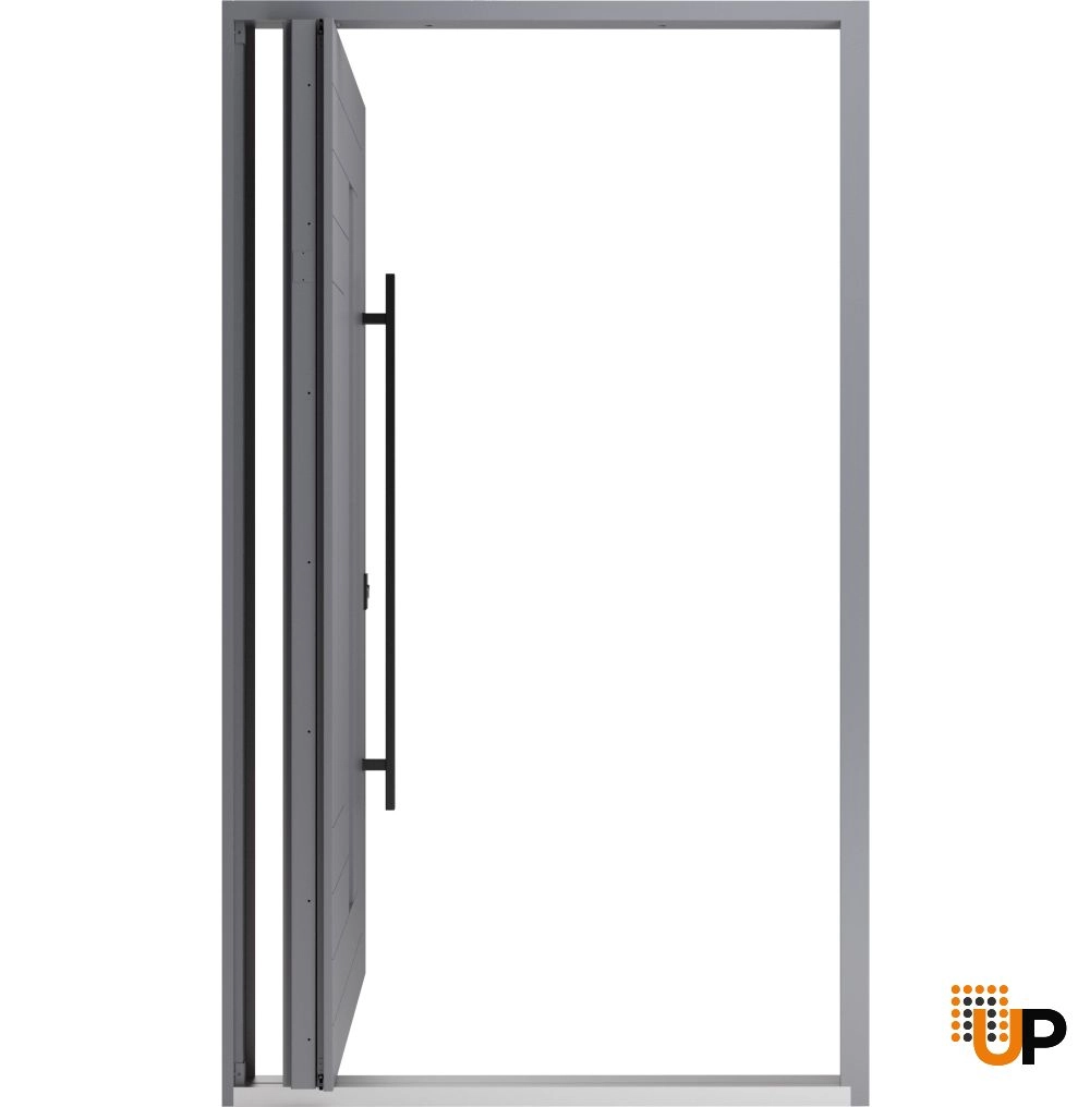 Single pivot metal-aluminum modern exterior door with tinted clear-mirrored glass | Axis 1130 Grey | 68 x 108 photo#3