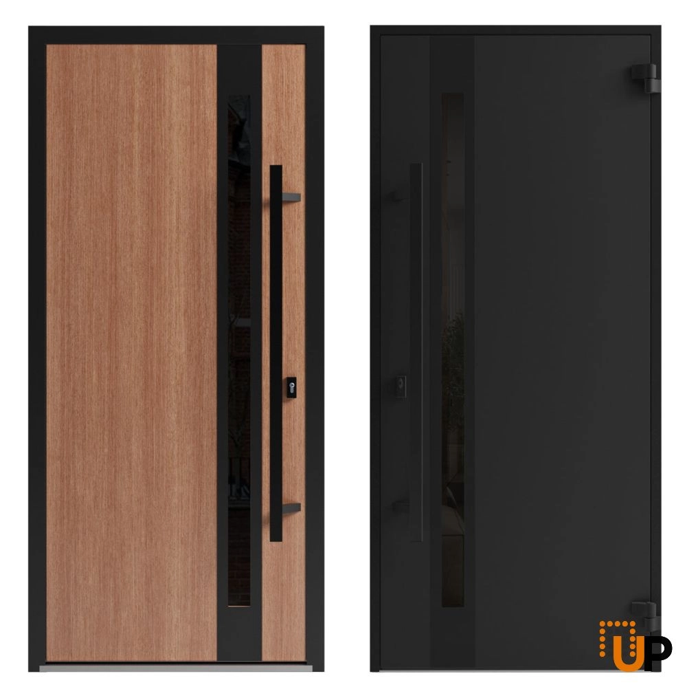 Single swing metal-aluminum modern exterior door with triplex | Ronex 1033 Oak | 36 x 96 (36 x 80+16) photo#5