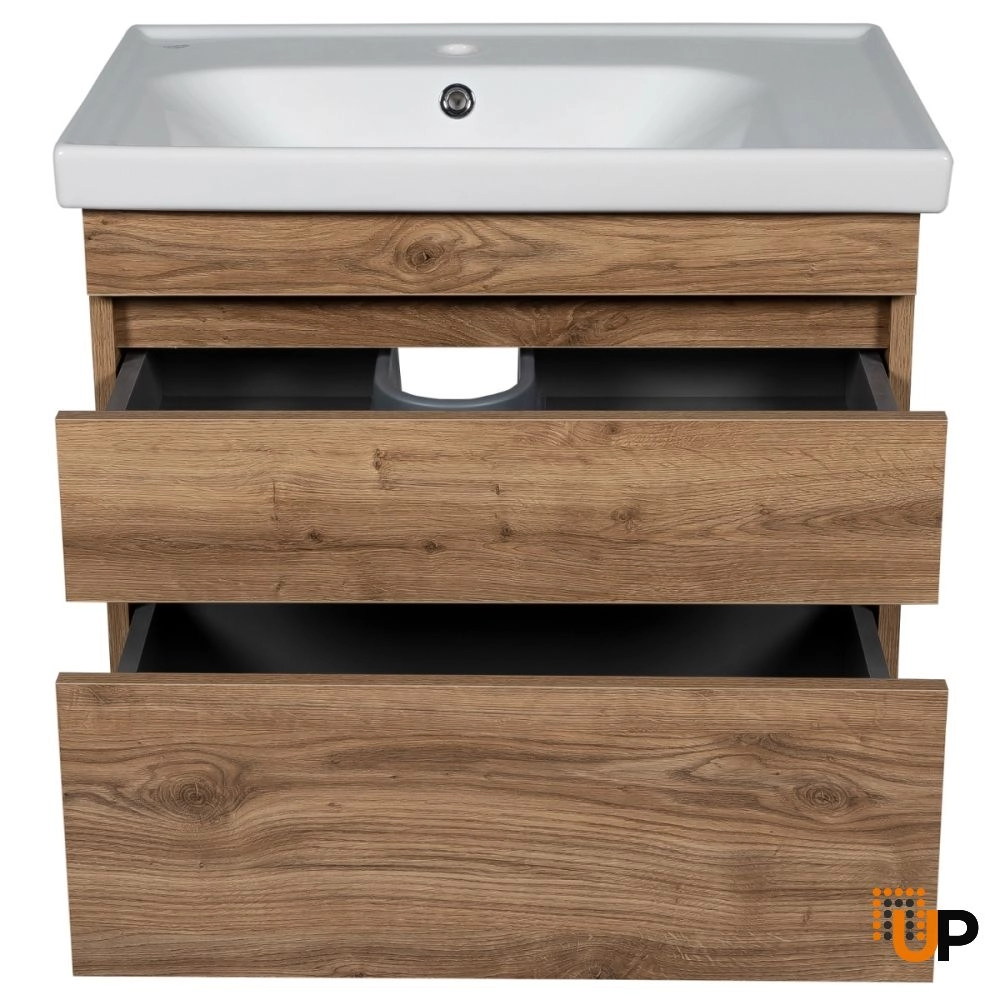 Modern Wall-Mounted Bathroom Vanity with Washbasin | Niagara Teak Natural Collection | Non-Toxic Fire-Resistant MDF-24" photo#4