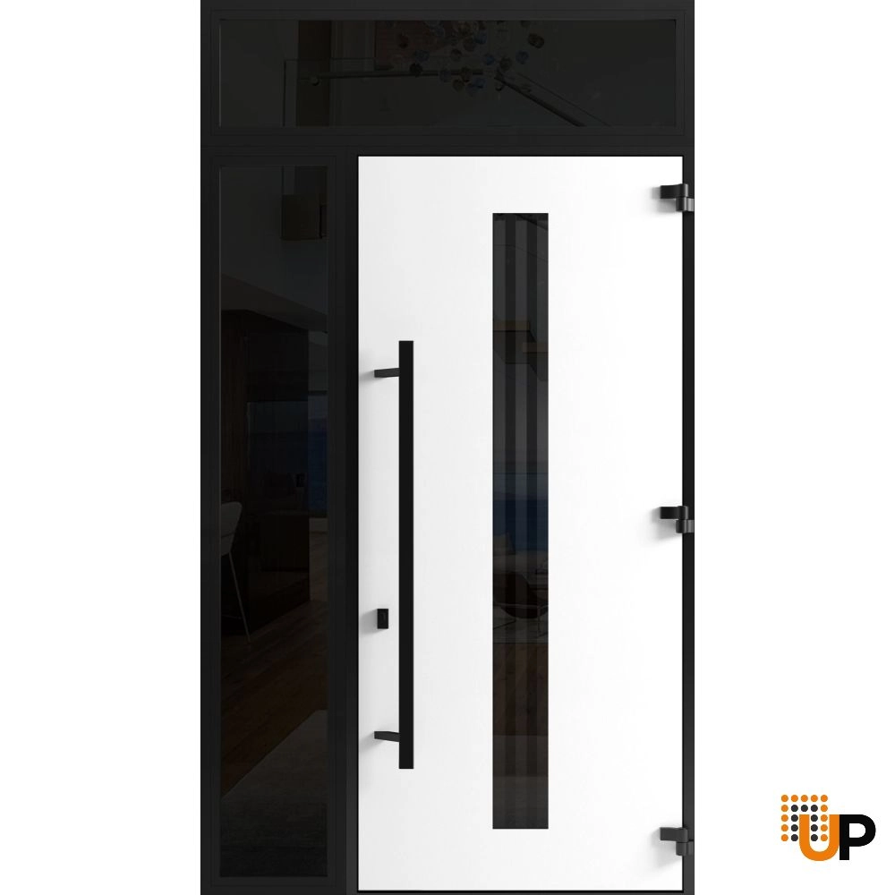 Single swing metal-aluminum modern exterior door with triplex | Ronex 1055 Oak | 48 x 112 (W36+12 x H96+16) photo#2