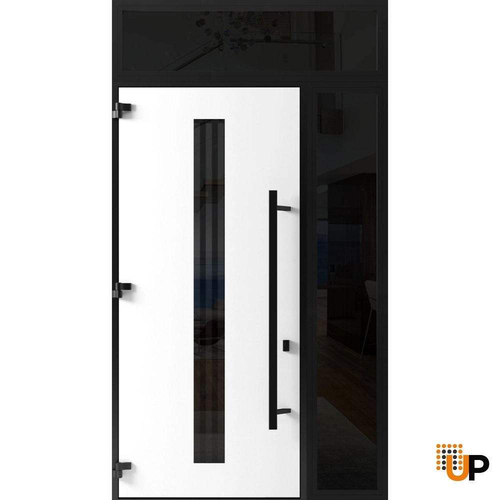 Single swing metal-aluminum modern exterior door with triplex glass | Ronex 1055 Oak | 48 x 112 (W36+12 x H96+16) photo#2