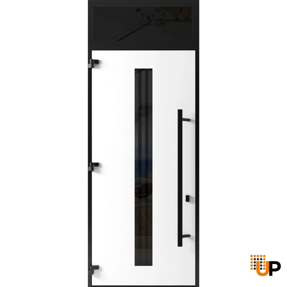 Single swing metal-aluminum modern exterior door with triplex glass | Ronex 1055 Oak | 36 x 112 (W36 x H96+16) photo#2