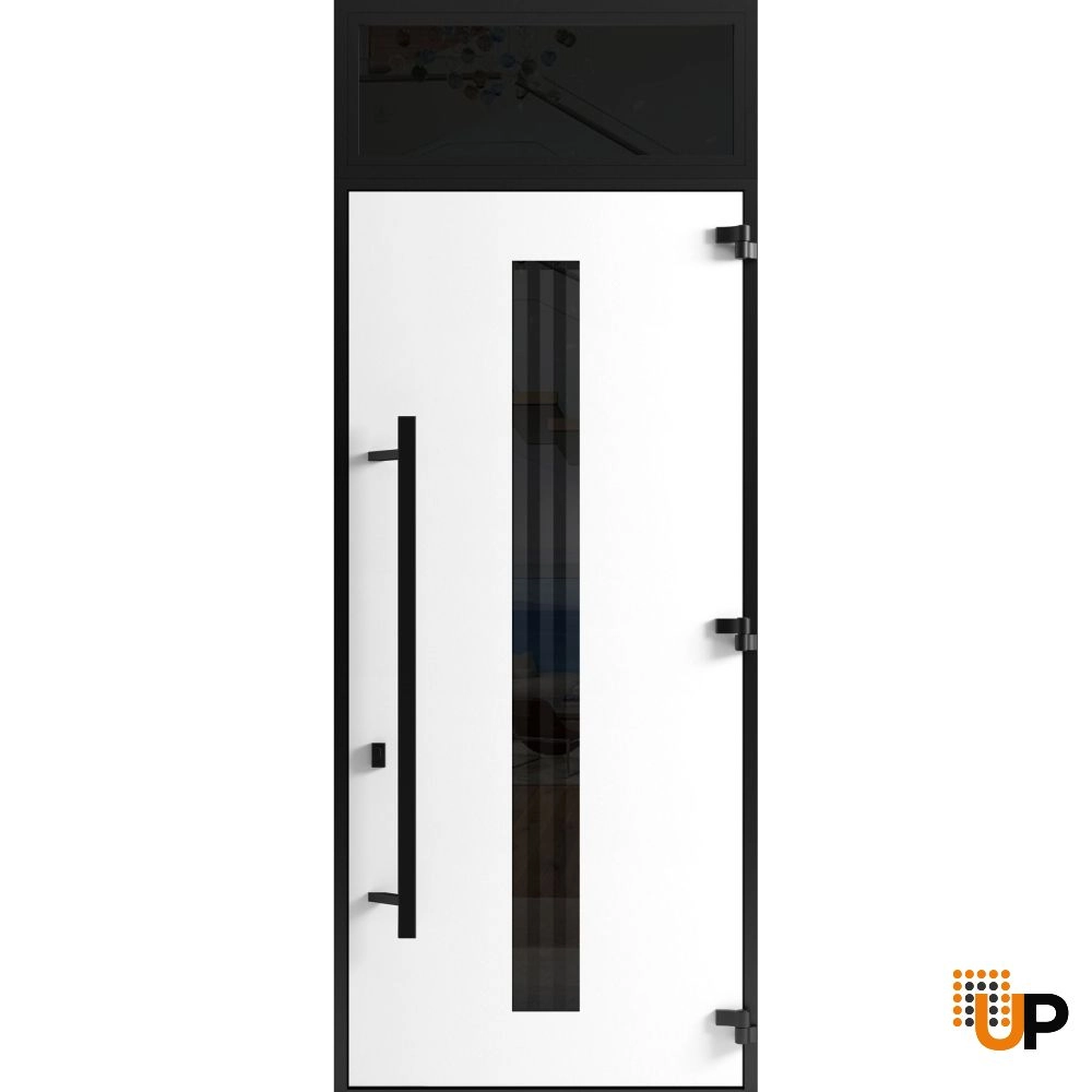 Single swing metal-aluminum modern exterior door with triplex | Ronex 1055 Oak | 36 x 112 (W36 x H96+16) photo#2
