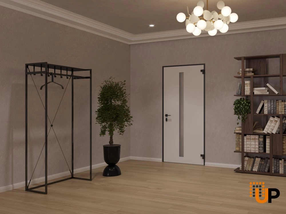 Single swing metal-aluminum modern exterior door with clear-mirrored glass | Hiddex 0155 Ardesia Nero | 36 x 96 (36 x 96) photo#4
