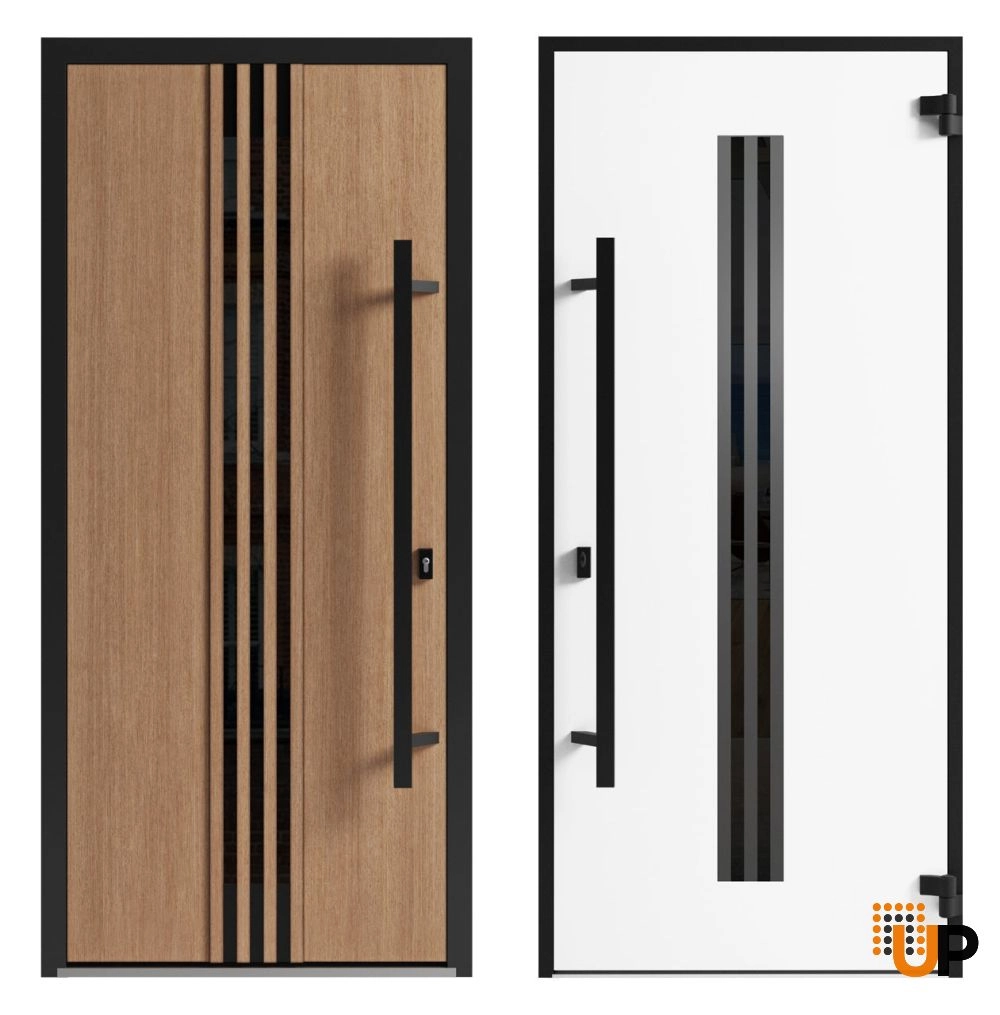 Single swing metal-aluminum modern exterior door with triplex | Ronex 1055 Oak | 60 x 80 photo#5