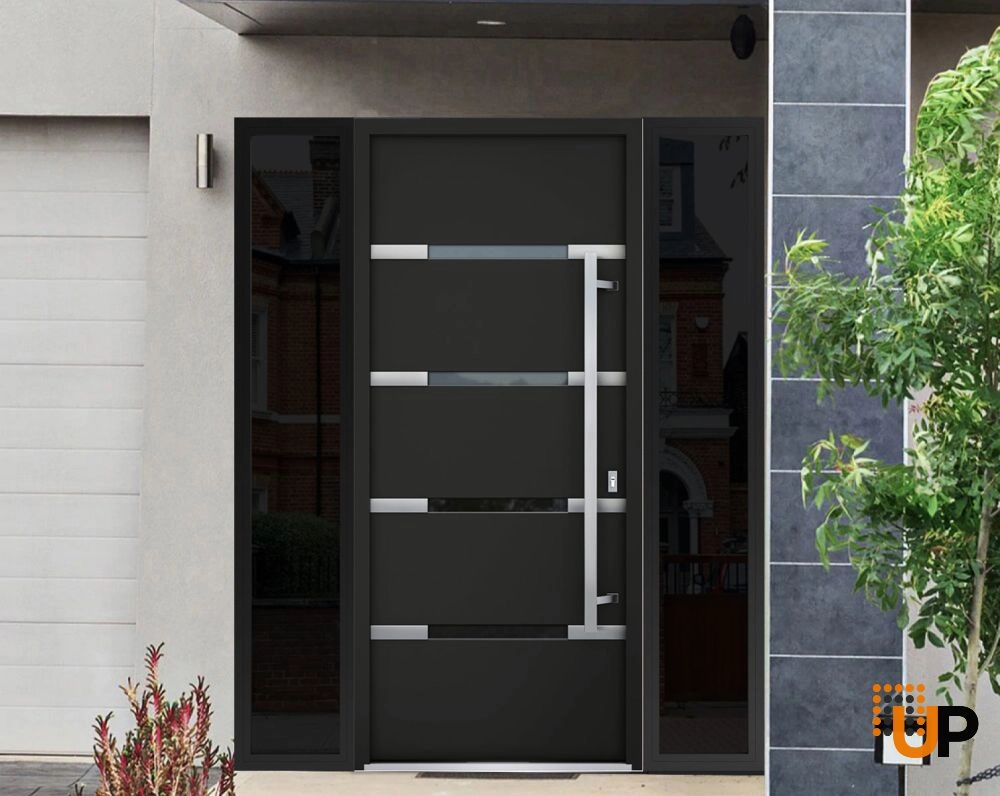 Single swing metal-aluminum modern exterior door with triplex | Deux 1105 Black | 60 x 80 photo#3