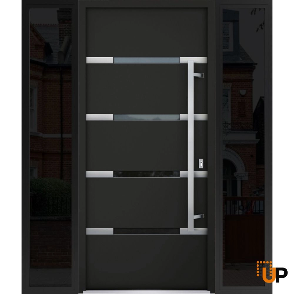 Single swing metal-aluminum modern exterior door with triplex glass | Deux 1105 Black | 68 x 80 photo#1