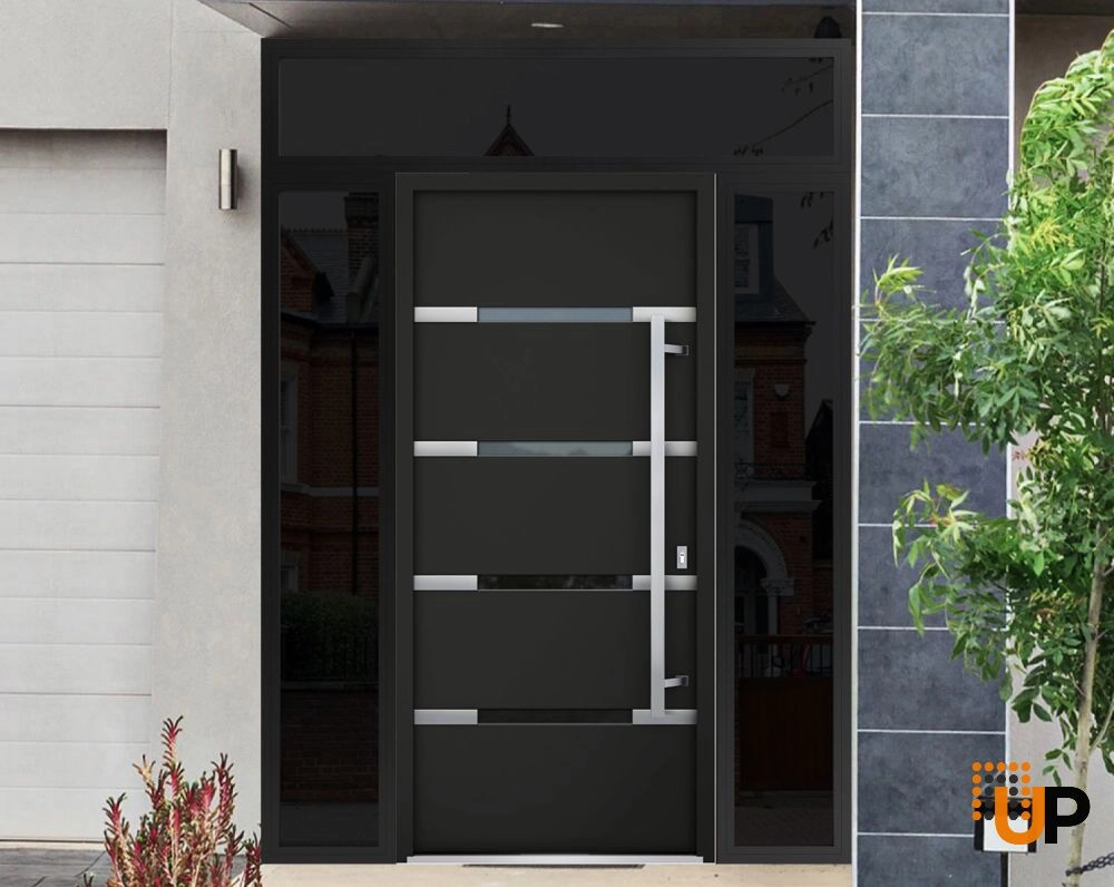 Single swing metal-aluminum modern exterior door with triplex | Deux 1105 Black | 60 x 96 photo#3