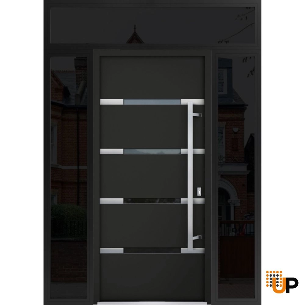 Single swing metal-aluminum modern exterior door with triplex glass | Deux 1105 Black | 68 x 96 photo#1