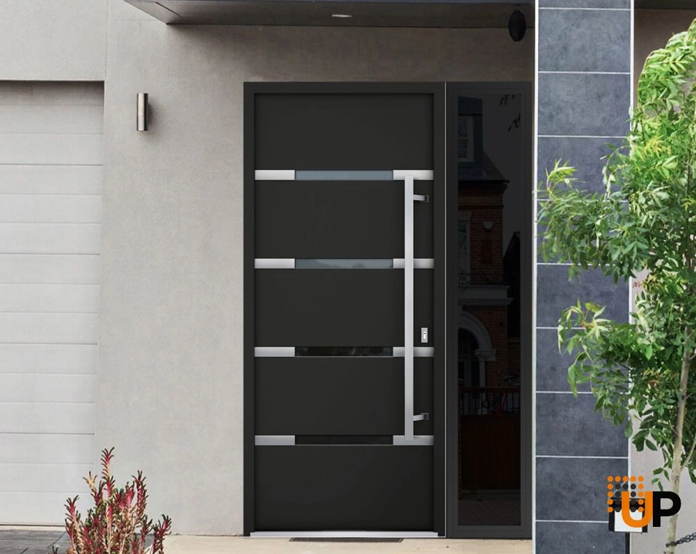 Single swing metal-aluminum modern exterior door with triplex | Deux 1105 Black | 48 x 80 photo#3