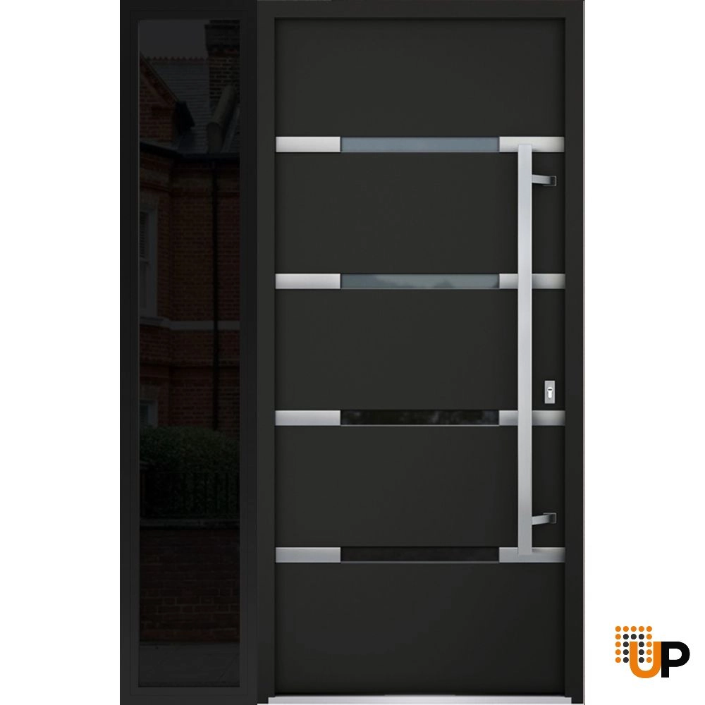 Single swing metal-aluminum modern exterior door with triplex | Deux 1105 Black | 48 x 80 photo#1