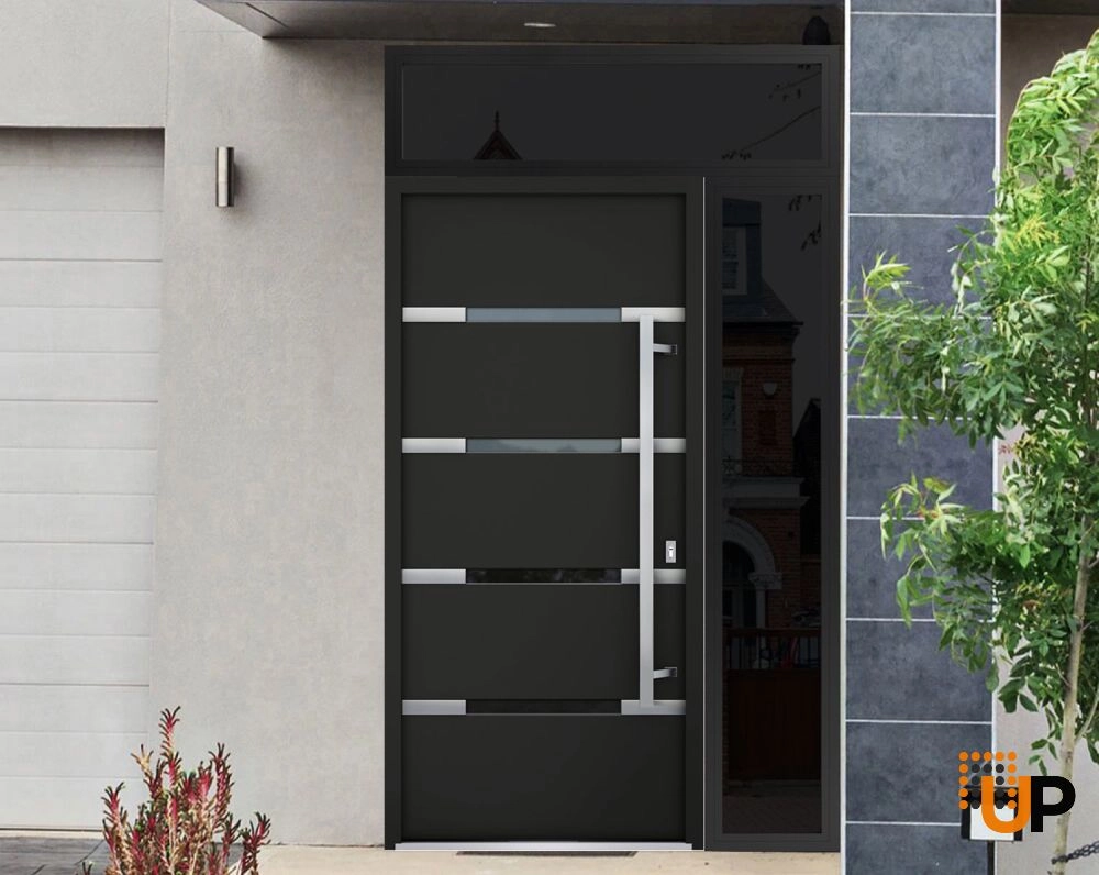 Single swing metal-aluminum modern exterior door with triplex | Deux 1105 Black | 48 x 96 photo#3