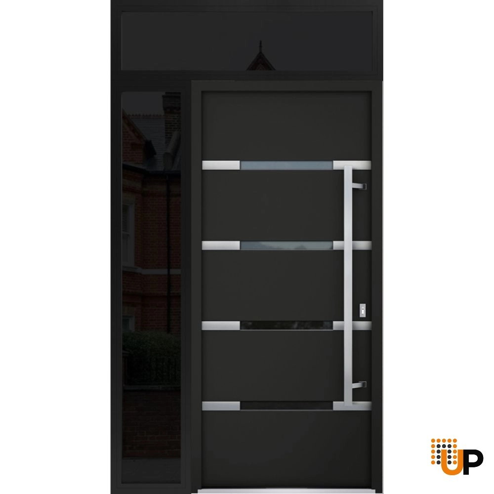Single swing metal-aluminum modern exterior door with triplex | Deux 1105 Black | 48 x 96 photo#1