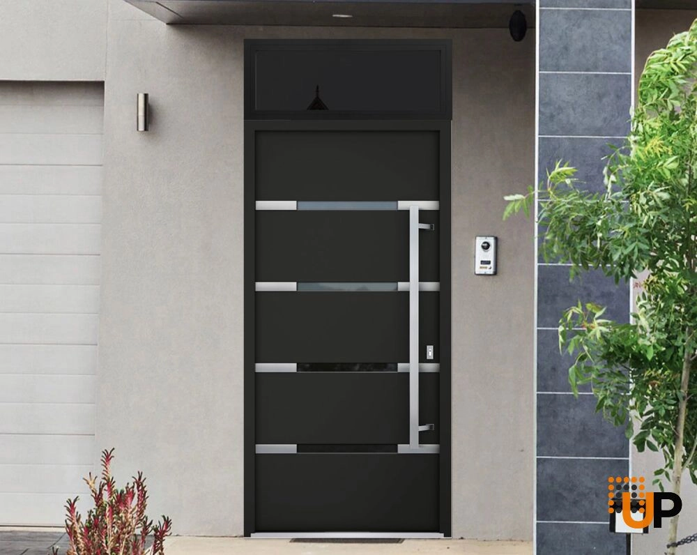 Single swing metal-aluminum modern exterior door with triplex | Deux 1105 Black | 36 x 96 photo#3