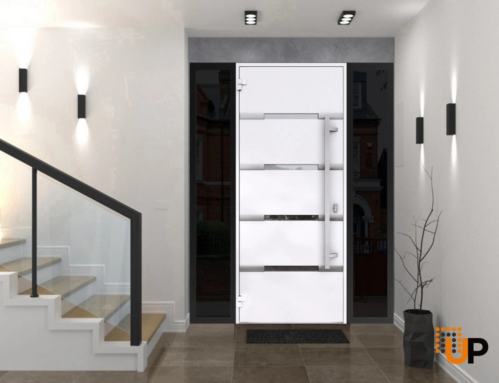 Single swing metal-aluminum modern exterior door with triplex glass | Deux 1105 Black | 68 x 80 photo#4