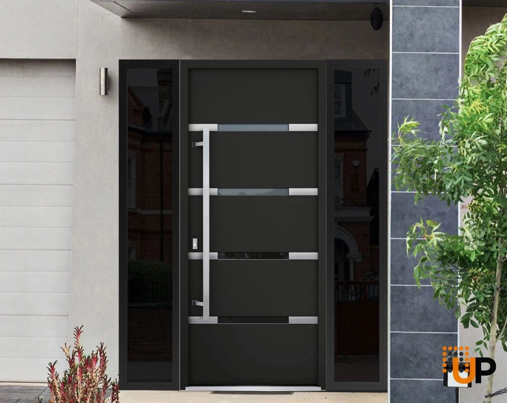 Single swing metal-aluminum modern exterior door with triplex glass | Deux 1105 Black | 68 x 80 photo#3