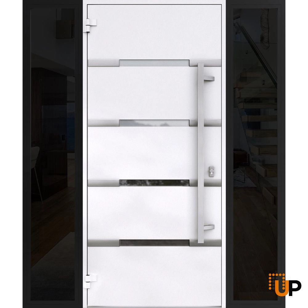 Single swing metal-aluminum modern exterior door with triplex glass | Deux 1105 Black | 68 x 80 photo#2