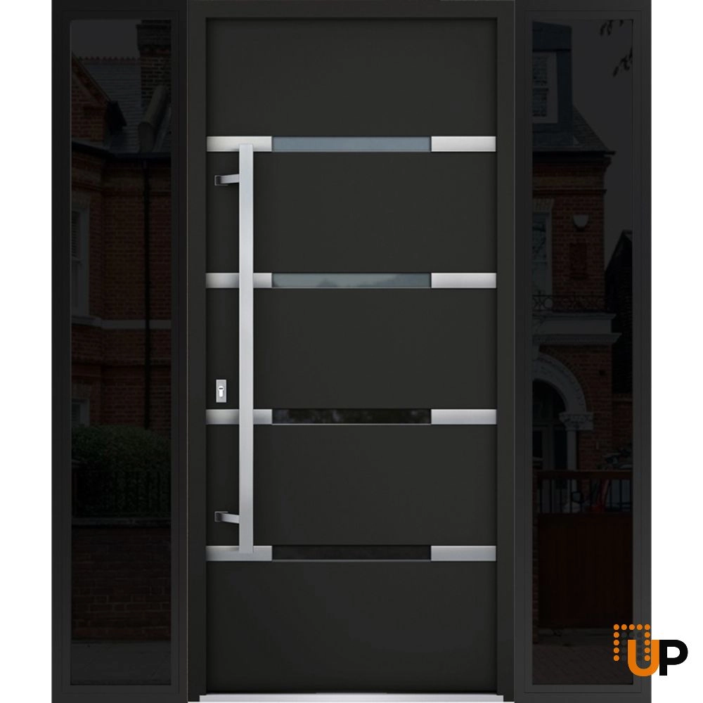 Single swing metal-aluminum modern exterior door with triplex glass | Deux 1105 Black | 60 x 80 photo#1
