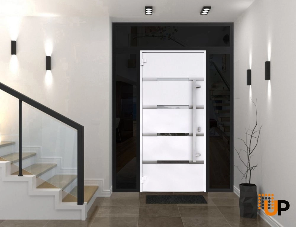 Single swing metal-aluminum modern exterior door with triplex glass | Deux 1105 Black | 64 x 96 photo#4