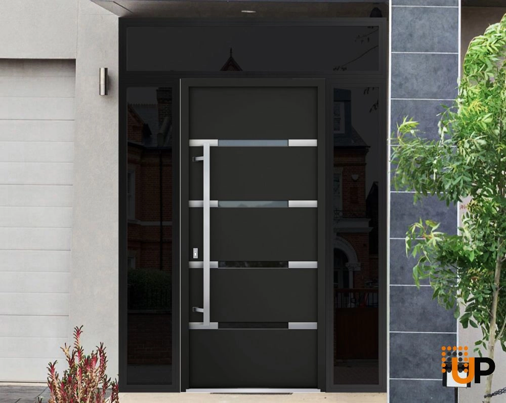 Single swing metal-aluminum modern exterior door with triplex glass | Deux 1105 Black | 64 x 96 photo#3
