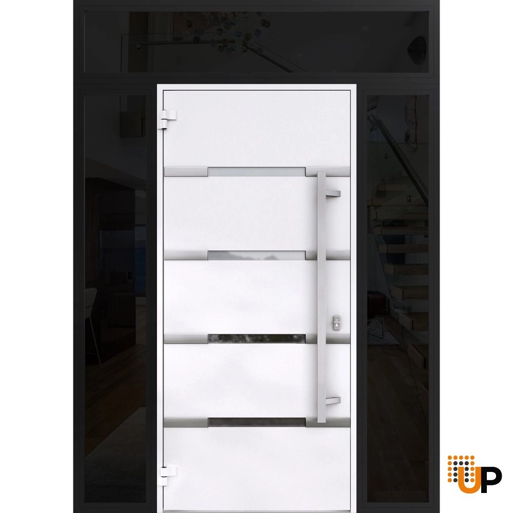 Single swing metal-aluminum modern exterior door with triplex glass | Deux 1105 Black | 64 x 96 photo#2