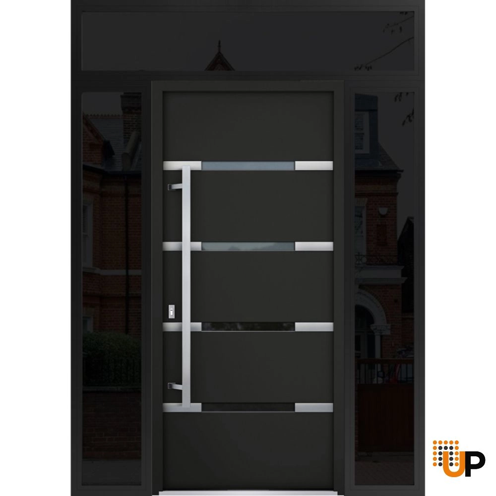 Single swing metal-aluminum modern exterior door with triplex glass | Deux 1105 Black | 60 x 96 photo#1