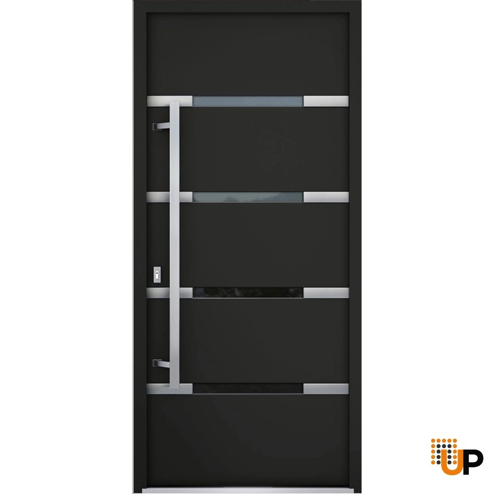 Single swing metal-aluminum modern exterior door with triplex glass | Deux 1105 Black | 36 x 80 photo#1