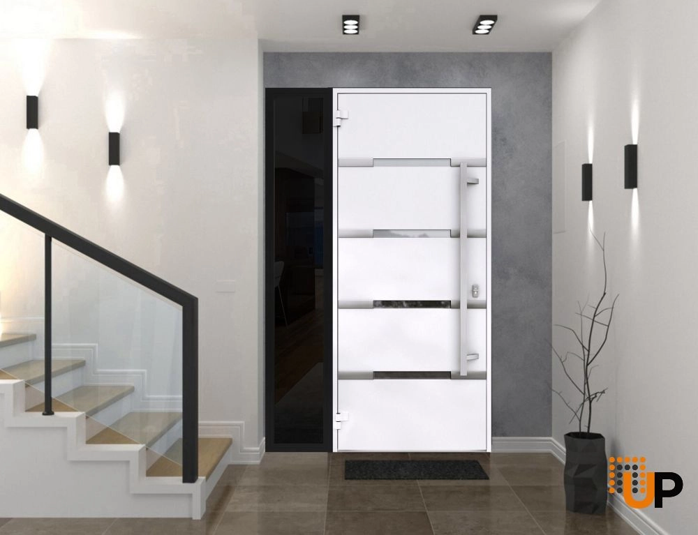 Single swing metal-aluminum modern exterior door with triplex glass | Deux 1105 Black | 48 x 80 photo#4