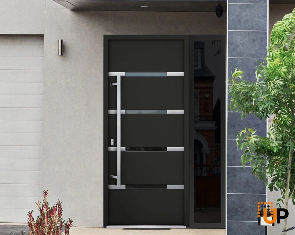 Single swing metal-aluminum modern exterior door with triplex glass | Deux 1105 Black | 48 x 80 photo#3