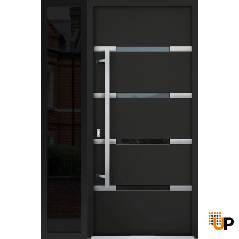 Single swing metal-aluminum modern exterior door with triplex glass | Deux 1105 Black | 50 x 80 photo#1