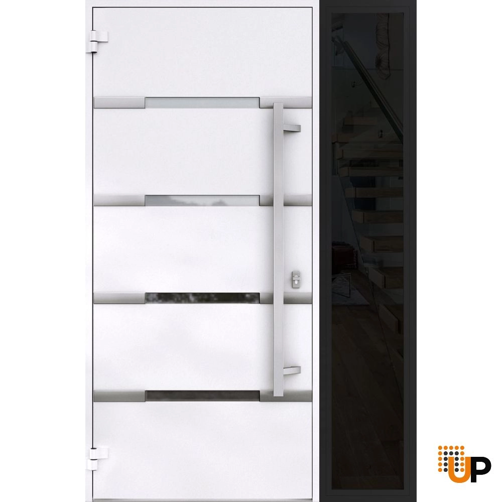 Single swing metal-aluminum modern exterior door with triplex glass | Deux 1105 Black | 48 x 80 photo#2