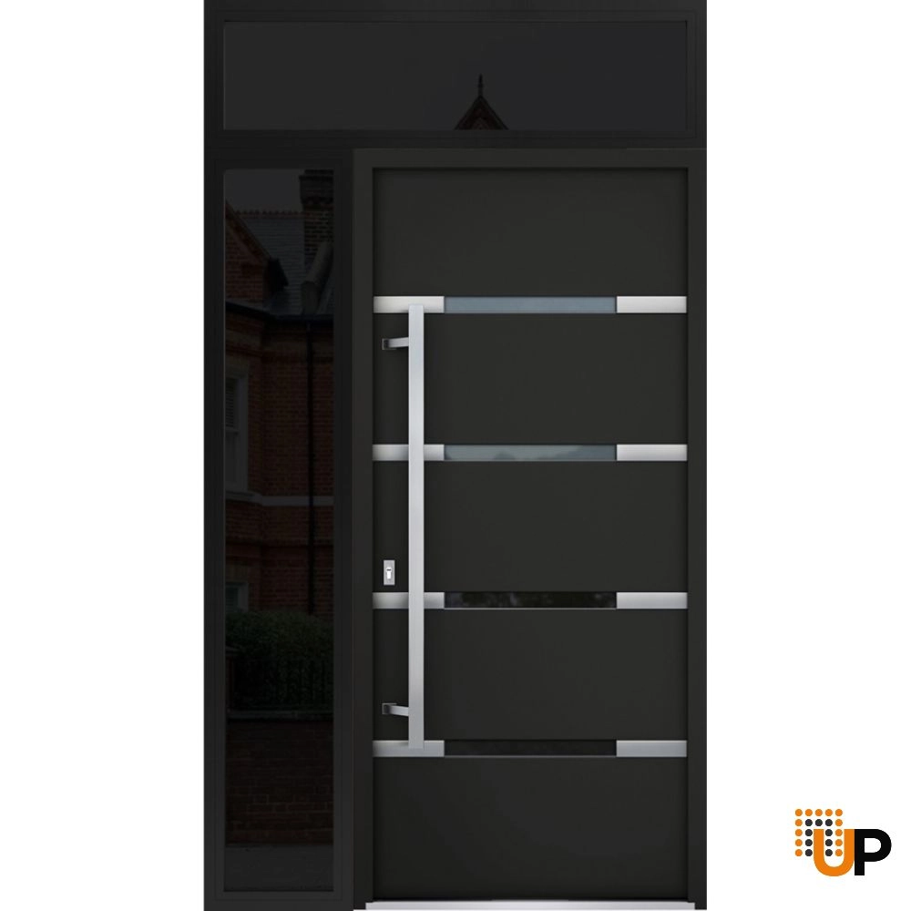 Single swing metal-aluminum modern exterior door with triplex glass | Deux 1105 Black | 50 x 96 photo#1