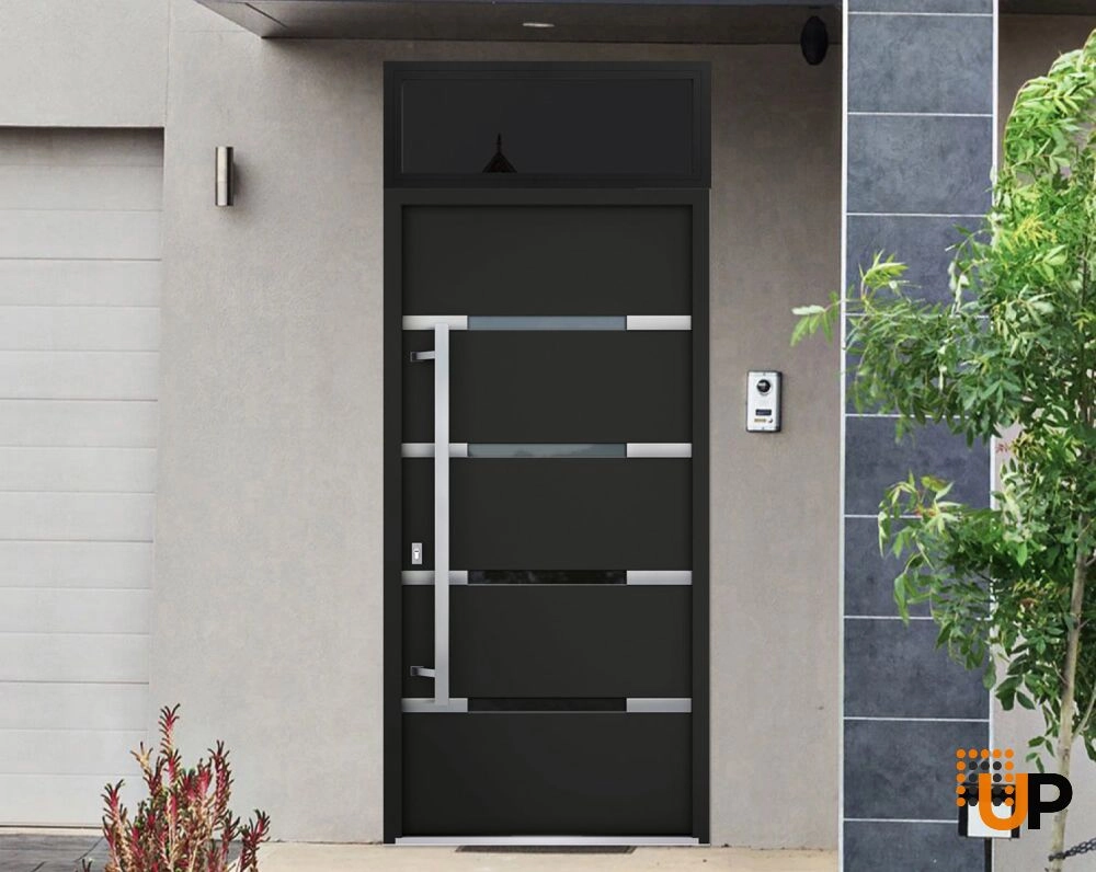 Single swing metal-aluminum modern exterior door with triplex glass | Deux 1105 Black | 36 x 96 photo#3