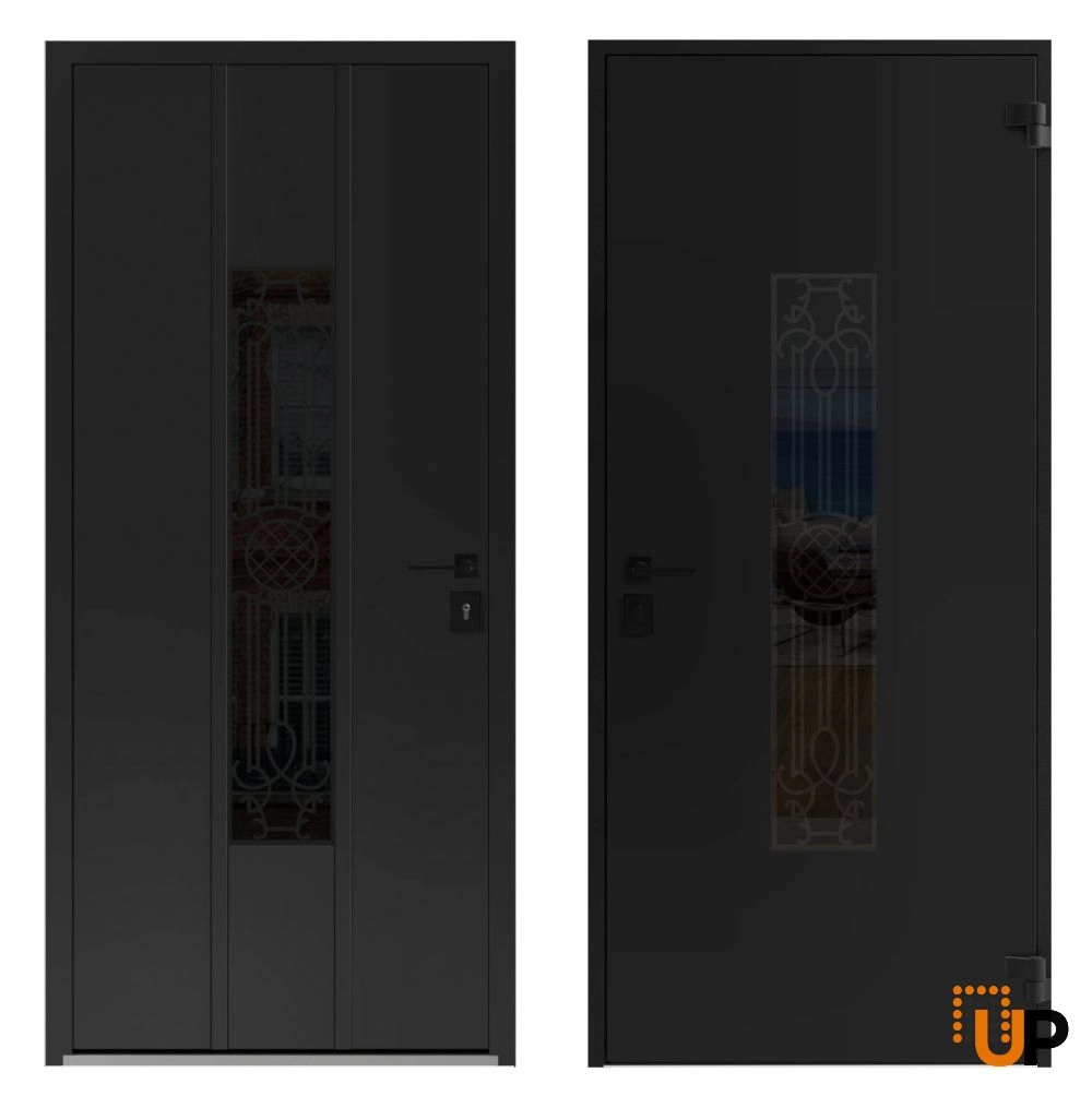 Single swing metal-aluminum classic exterior door with triplex | Ronex 1477 Black | 60 x 96 photo#5