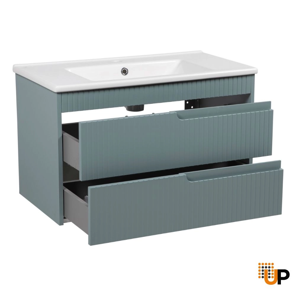 Modern Wall-Mount Bathroom Vanity with Washbasin | Judi Light Green Collection | Non-Toxic Fire-Resistant MDF-34" photo#3