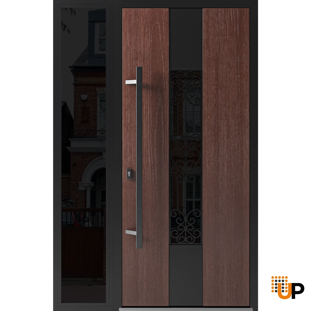 Single swing metal-aluminum classic exterior door with triplex glass | Ronex 1205 Bronze Oak | 50 x 80 photo#1