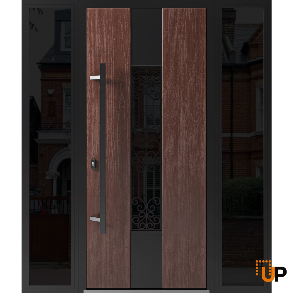 Single swing metal-aluminum classic exterior door with triplex glass | Ronex 1205 Bronze Oak | 64 x 80 photo#1