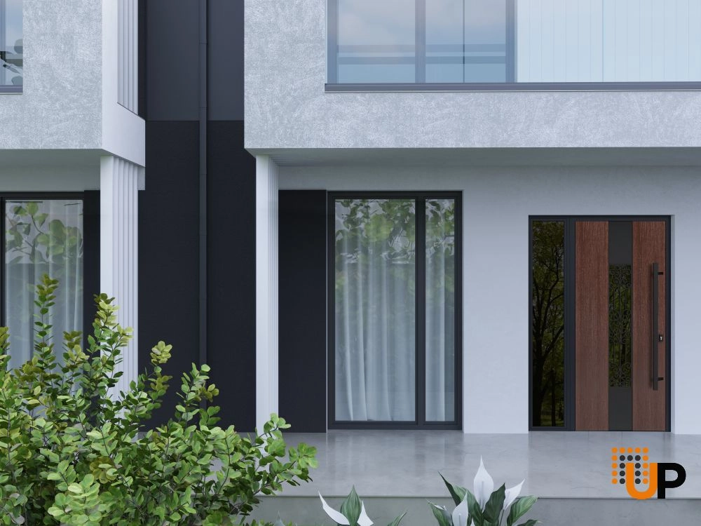 Single swing metal-aluminum classic exterior door with triplex | Ronex 1205 Bronze Oak | 48 x 80 photo#3