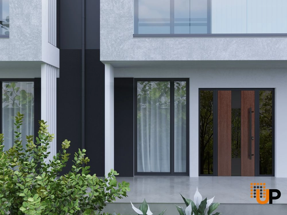 Single swing metal-aluminum classic exterior door with triplex | Ronex 1205 Bronze Oak | 60 x 80 photo#3