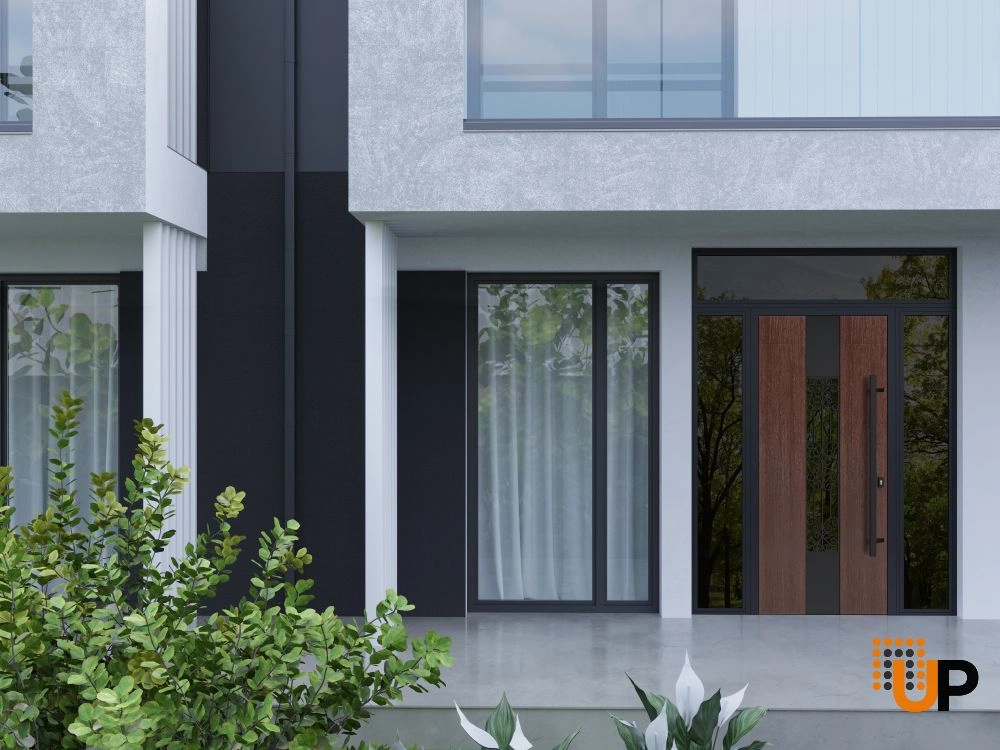 Single swing metal-aluminum classic exterior door with triplex | Ronex 1205 Bronze Oak | 60 x 96 photo#3
