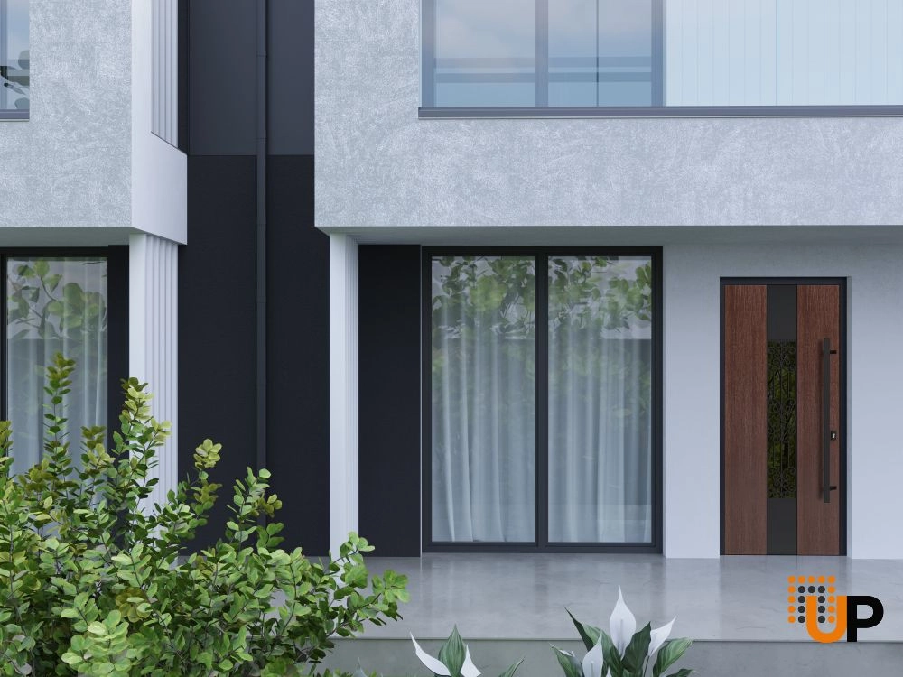 Single swing metal-aluminum classic exterior door with triplex | Ronex 1205 Bronze Oak | 36 x 80 photo#3