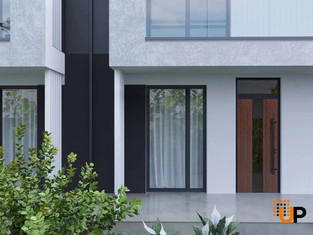 Single swing metal-aluminum classic exterior door with triplex | Ronex 1205 Bronze Oak | 36 x 96 photo#3
